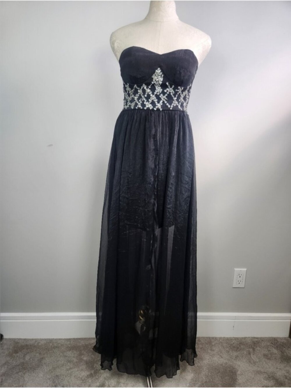 Black Sheer Maxi Dress Prom Grad Whimsygoth Dark Fairy Prom Grad Size Medium - Picture 2 of 12